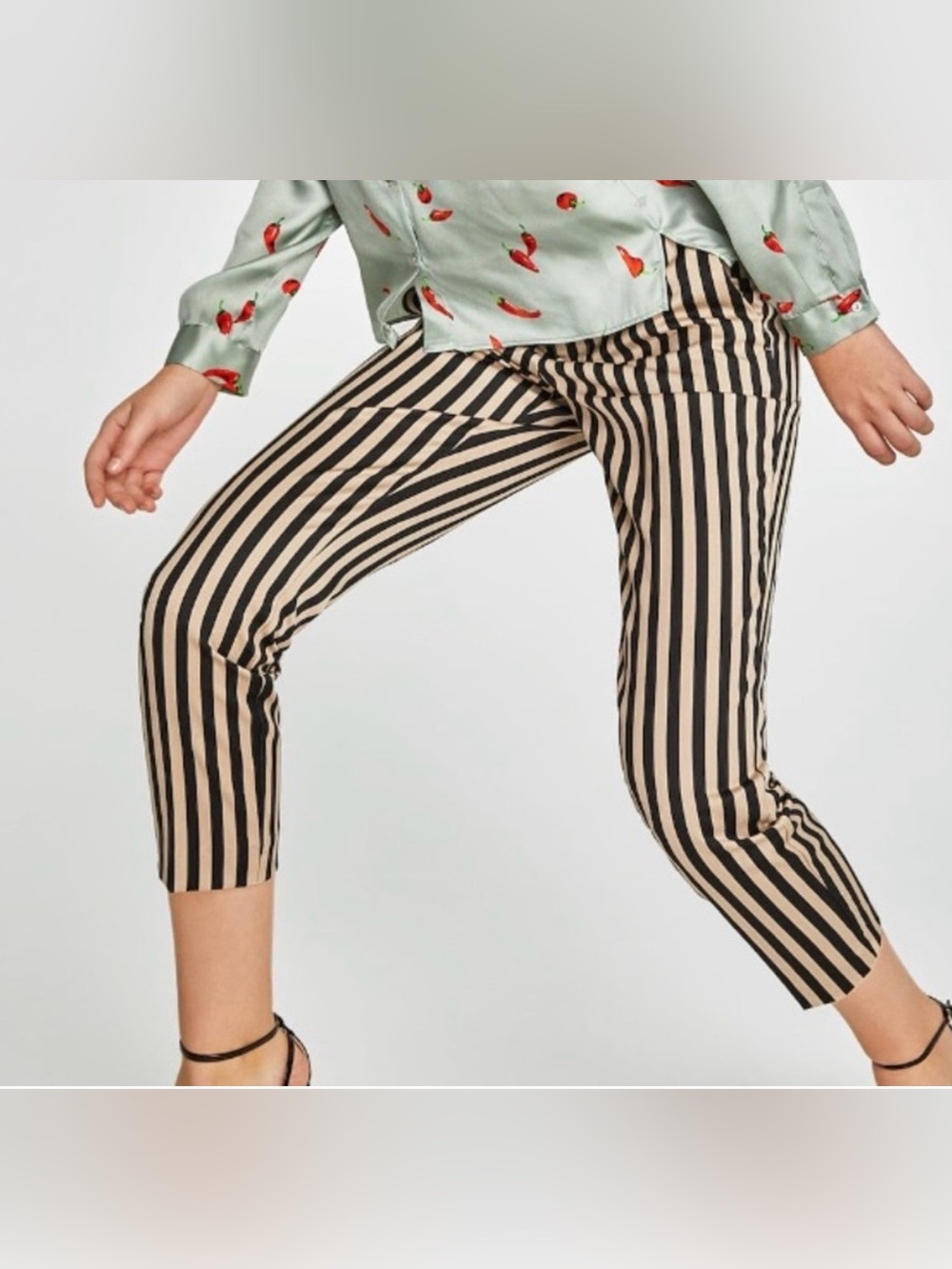 Zara Striped Tapered Trousers Black And Taupe (SKU652)